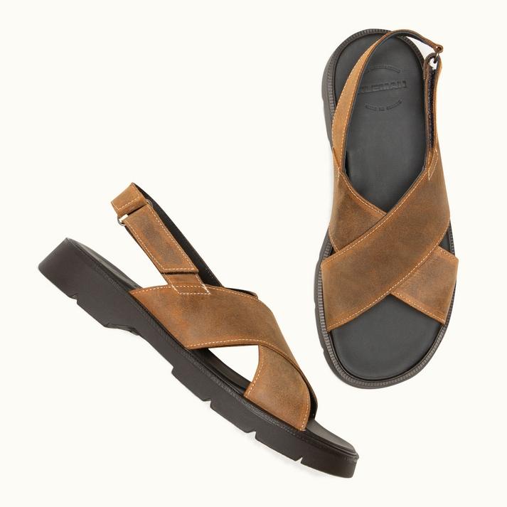 Kleman Sandales Croisées Femme En Cuir Cognac