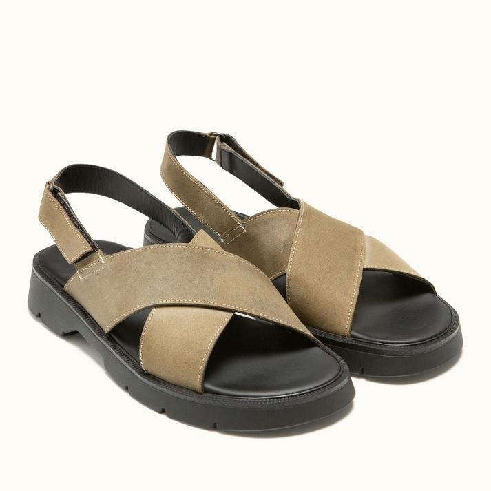 Kleman Sandales Croisées Femme En Cuir Kaki