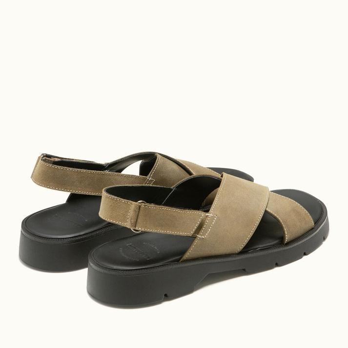 Kleman Sandales Croisées Femme En Cuir Kaki