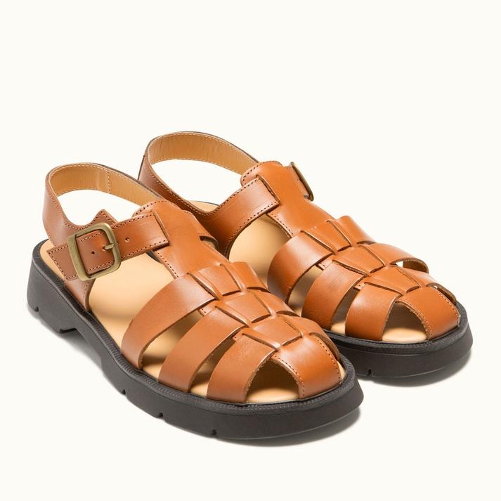 Kleman Sandales De Pêcheur Femme Cuir Caramel