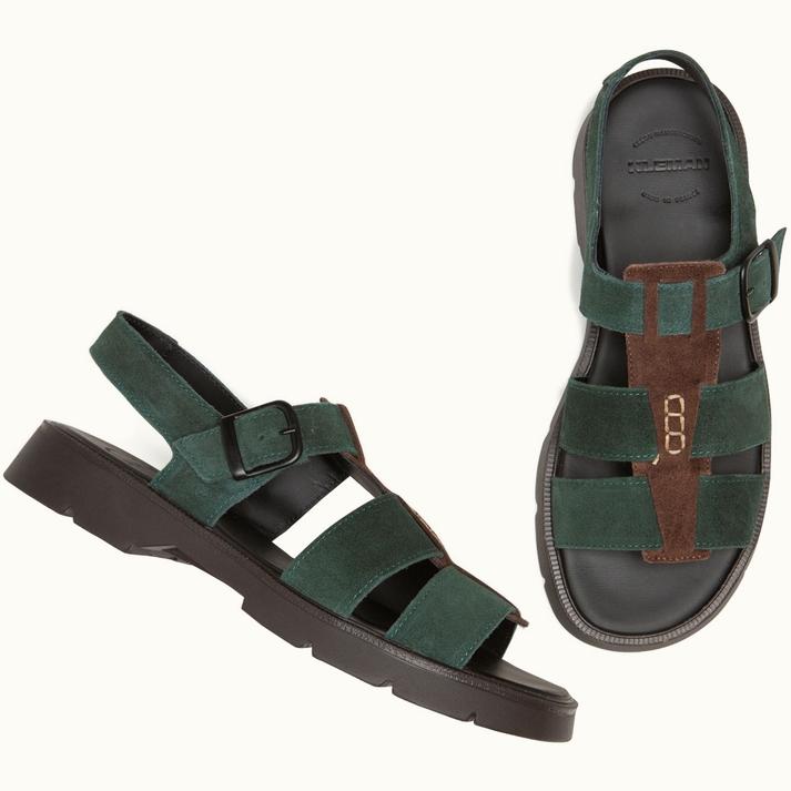 Kleman Sandales Femme Plates à Brides Cuir Vert