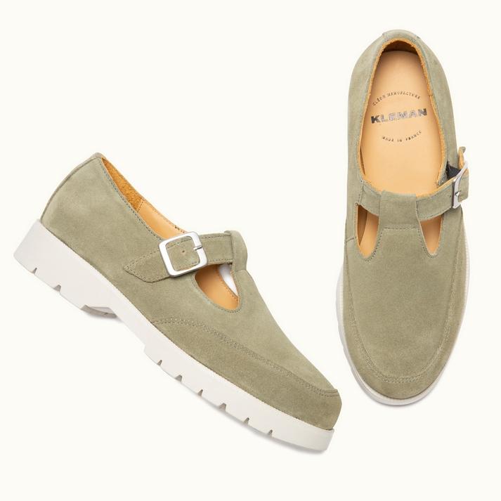 Kleman Sandales Fermées Cuir Velours Olive