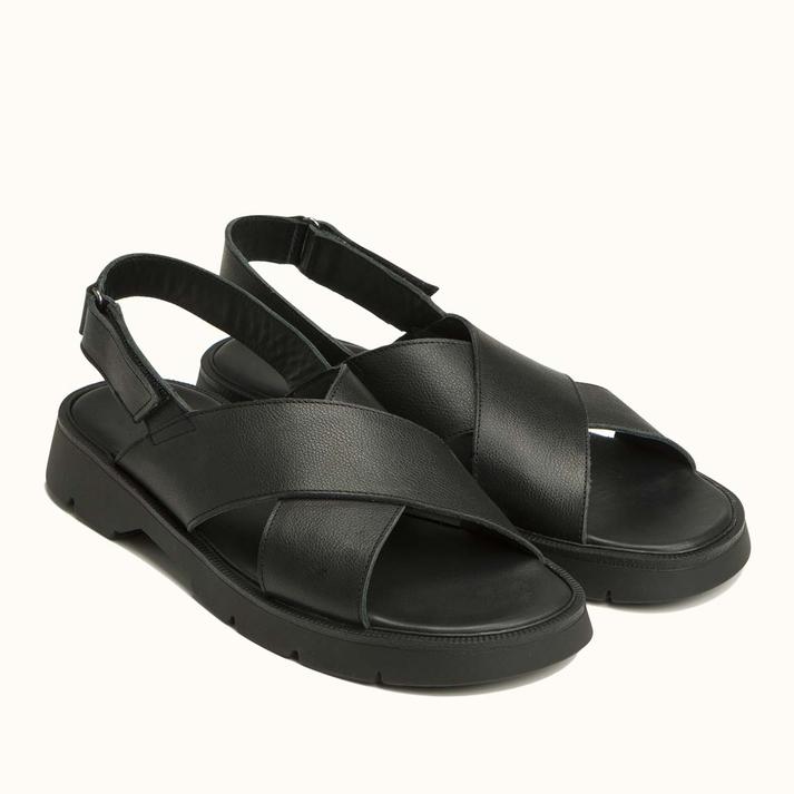 Kleman Sandales Noires à Brides Croisées