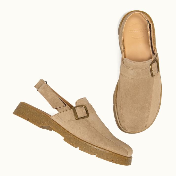 Kleman Sandales Sabots Beige En Croûte Velours