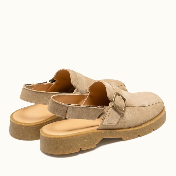 Kleman Sandales Sabots Beige En Croûte Velours