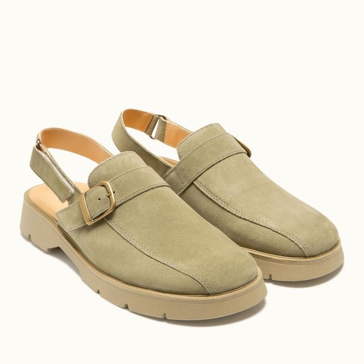 Kleman Sandales Sabots En Croûte Velours Kaki