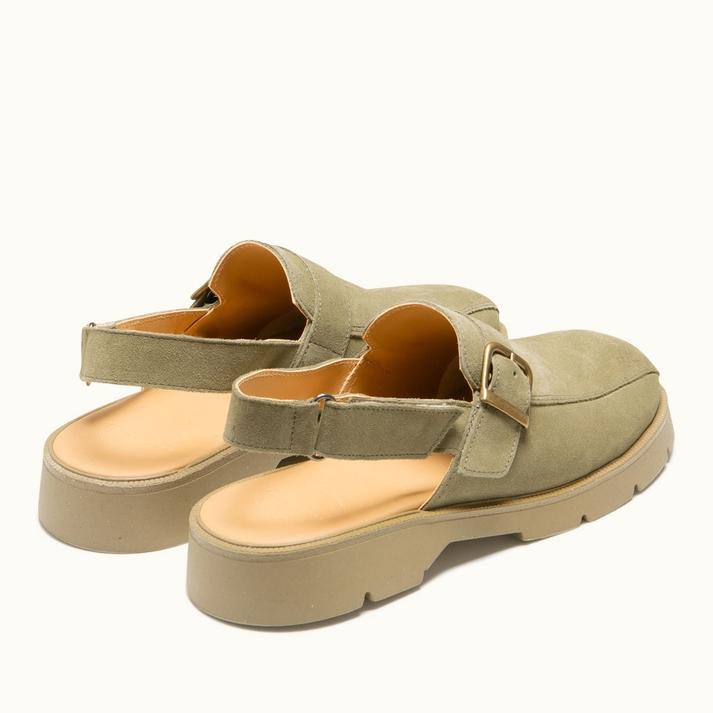 Kleman Sandales Sabots En Croûte Velours Kaki