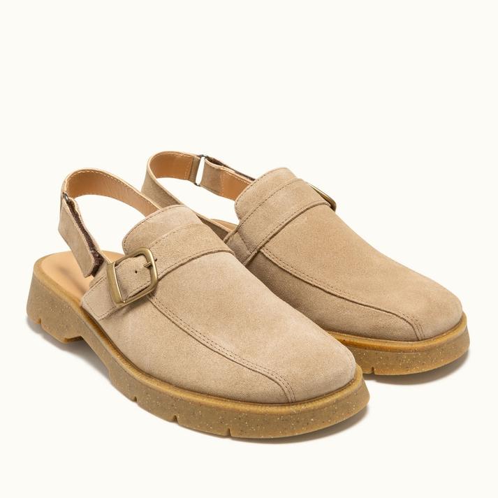 kleman Sandales Sabots Femme Croûte Velours Beige