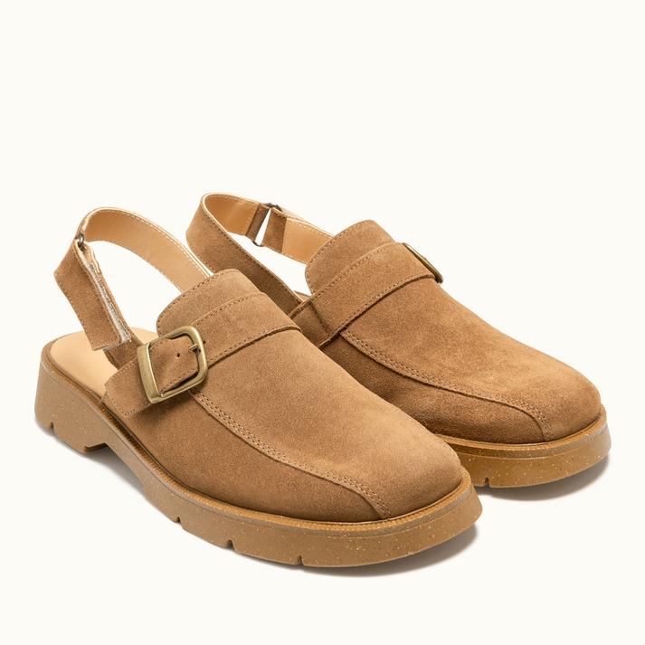 Kleman Sandales Sabots Femme Croûte Velours Cognac