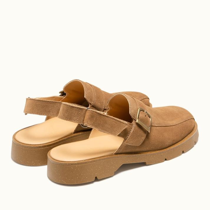 Kleman Sandales Sabots Femme Croûte Velours Cognac