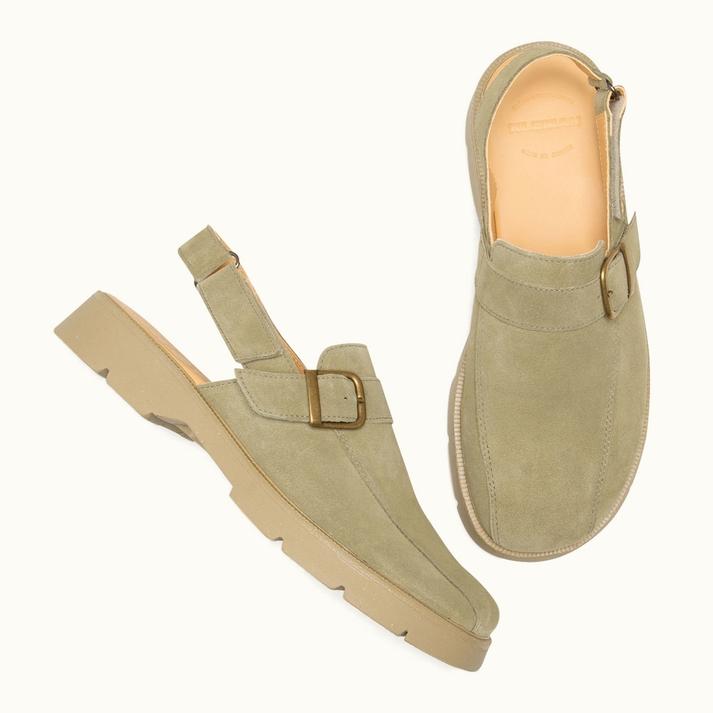 Kleman Sandales Sabots Femme Croûte Velours Kaki