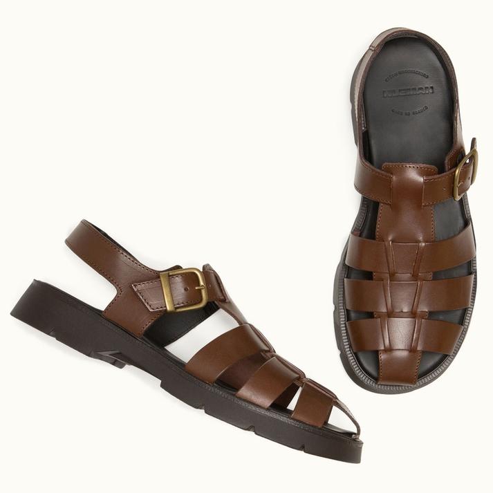 Kleman Sandales Style Pêcheur Cuir Marron