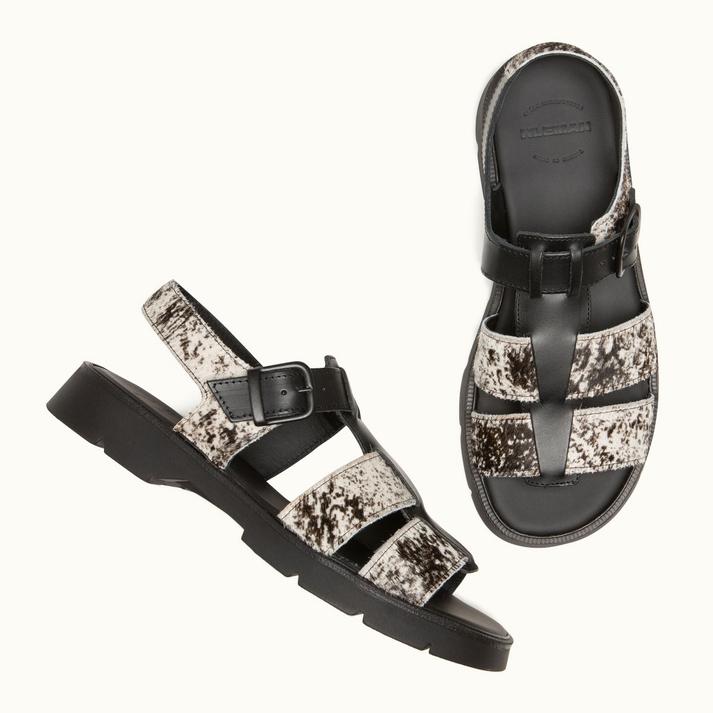 Kleman Sandales à Brides Femme Imprimé Animalier Noir-blanc