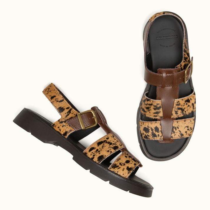 Kleman Sandales à Brides Homme Imprimé Animalier Marron-noir