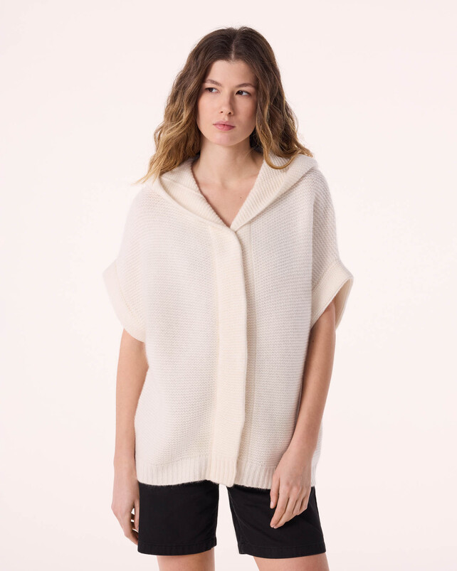 Kujten Gilet Glory Gilet Cachemire à Capuche Manches Courtes 4 Fils