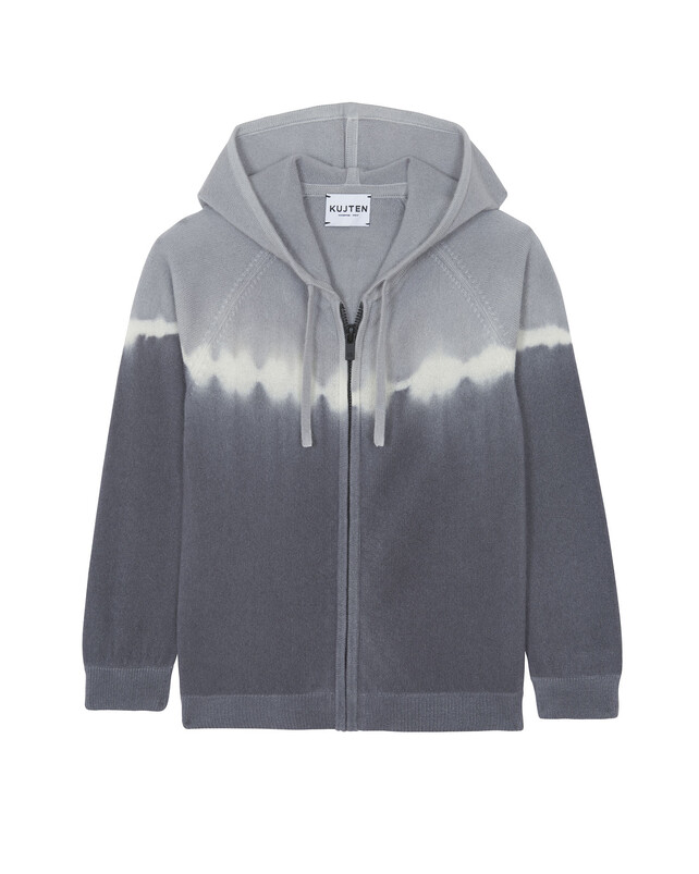 kujten Gilet noa bicolor Gilet en cachemire à capuche zippé tie & dye