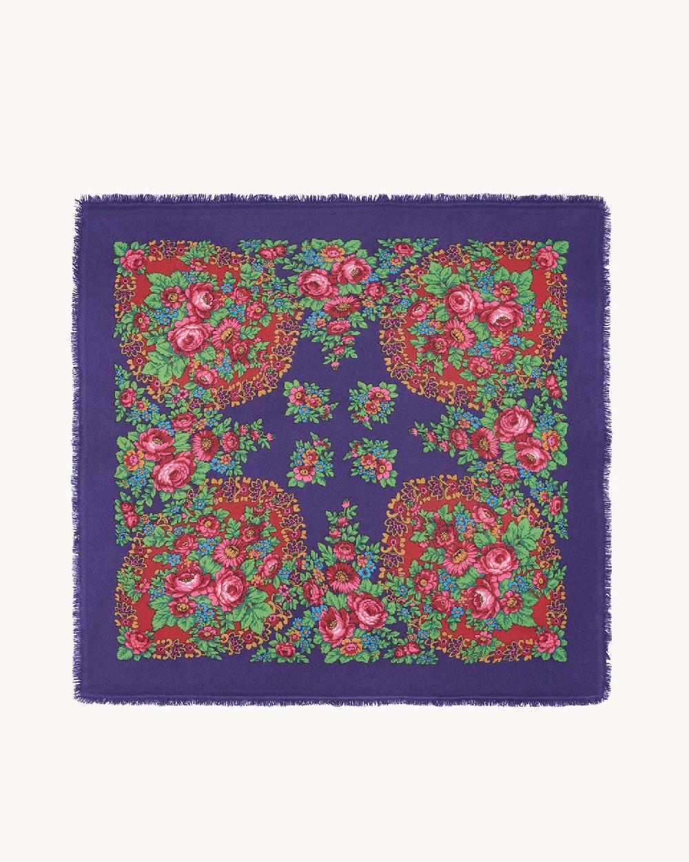 Kujten Grand Bandana Hachiko Flower Grand Bandana Cachemire Imprimé 2 Fils