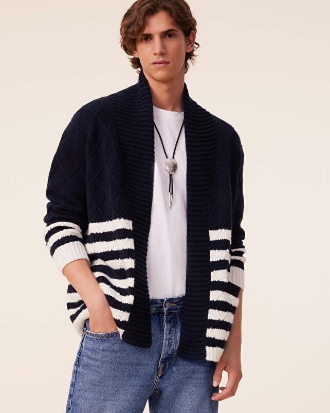 Kujten Gilet Sky Gilet Col Châle Cachemire 10 Fils