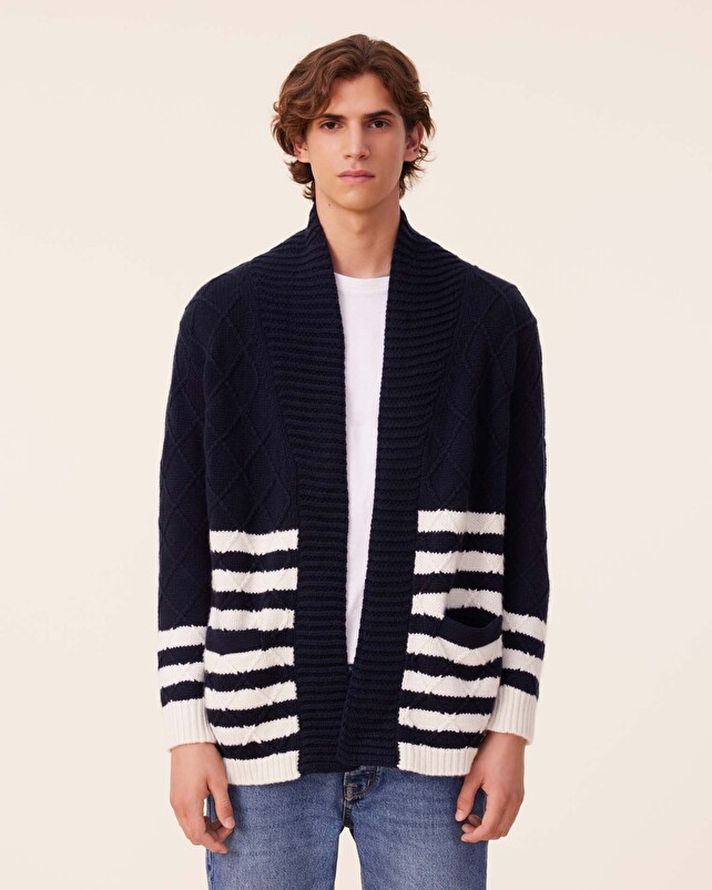 Kujten Gilet Sky Gilet Col Châle Cachemire 10 Fils