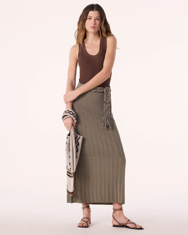 kujten Jupe dinga Jupe Longue Rayé Soie Cachemire