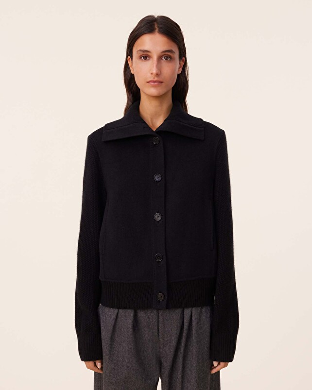 Kujten Manteau Marina Blouson Cachemire Tissé Manches Mailles