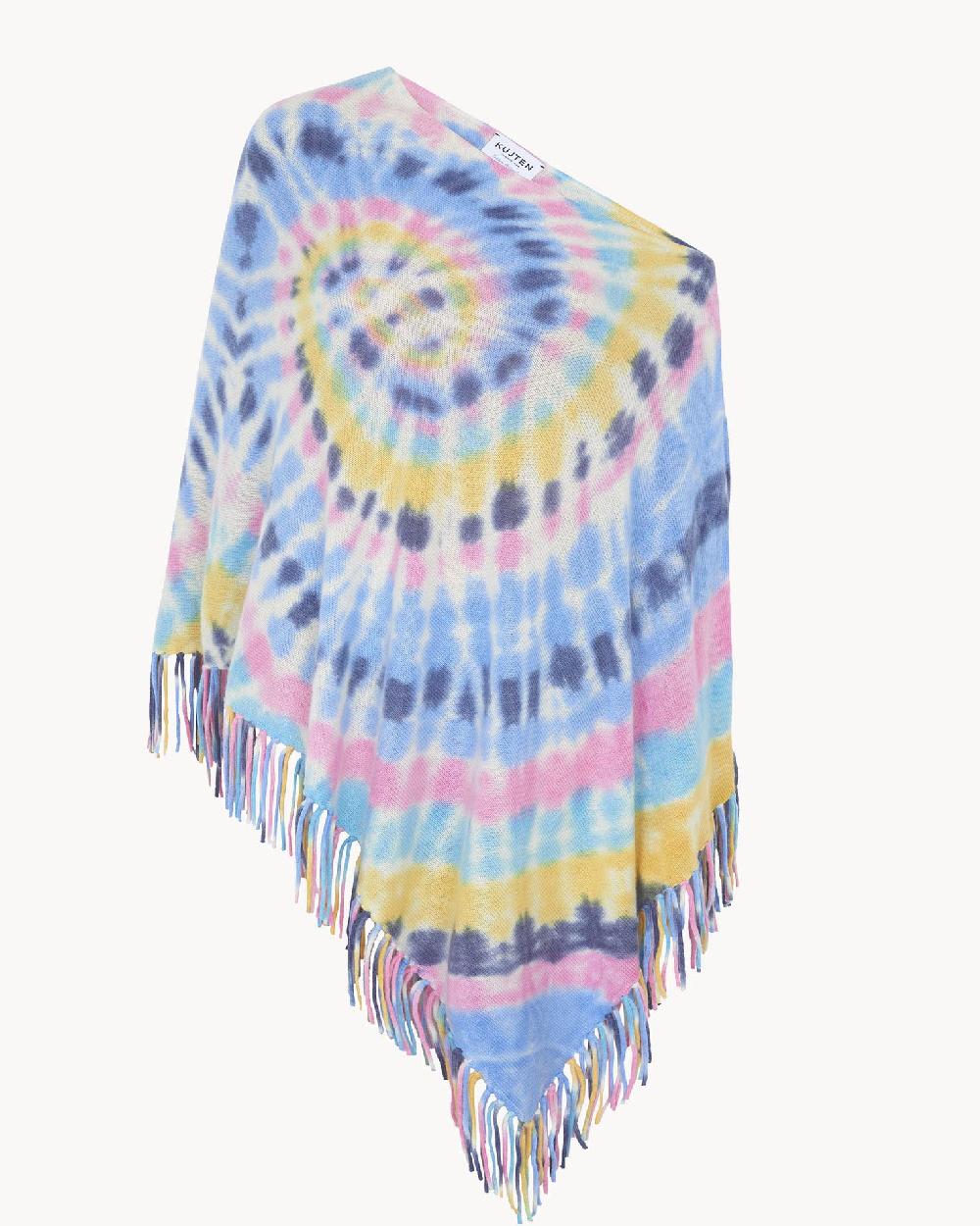 Kujten Poncho Fanfan Sunny Poncho à Franges En Cachemire Tie & Dye 2 Fils