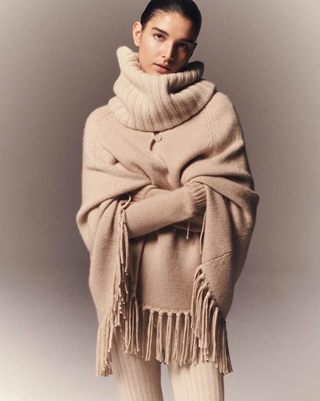 Kujten Poncho Lacy Poncho À Franges Cachemire 10 Fils