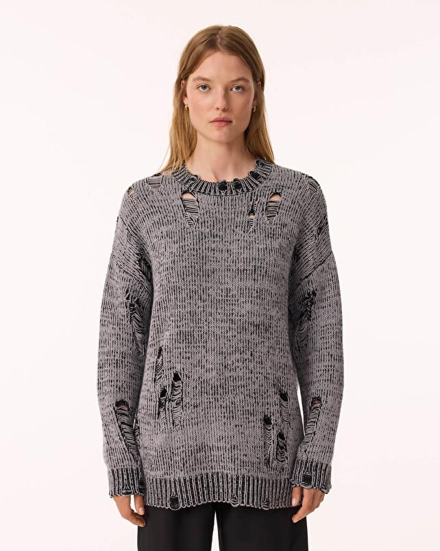 Kujten Pull Broken Pull Cachemire Femme Col Rond 6 Fils