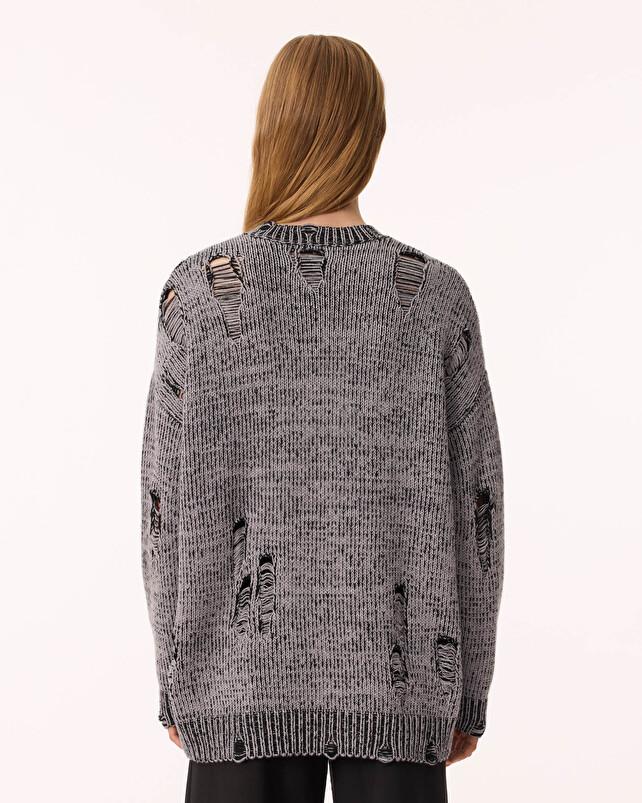 Kujten Pull Broken Pull Cachemire Femme Col Rond 6 Fils