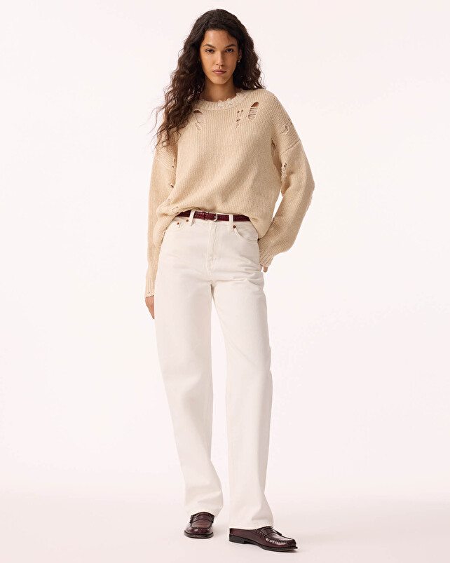 Kujten Pull Broken Pull Cachemire Femme Col Rond 6 Fils