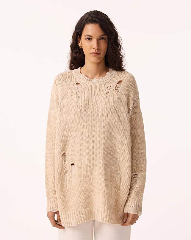 Kujten Pull Broken Pull Cachemire Femme Col Rond 6 Fils