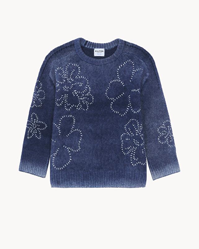 Kujten Pull Diane Flower Spray Pull Cachemire Oversize Col Rond 4 Fils