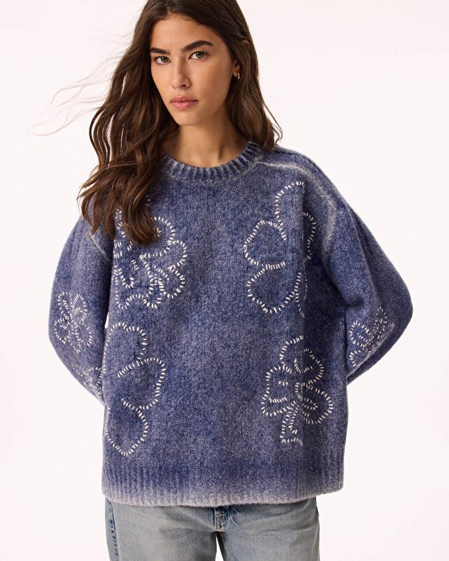 kujten Pull diane flower spray Pull Cachemire Oversize Col Rond 4 fils