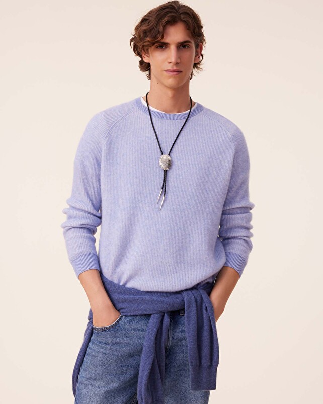 kujten Pull doron Pull Col Rond Cachemire Côtes Anglaises 2 fils