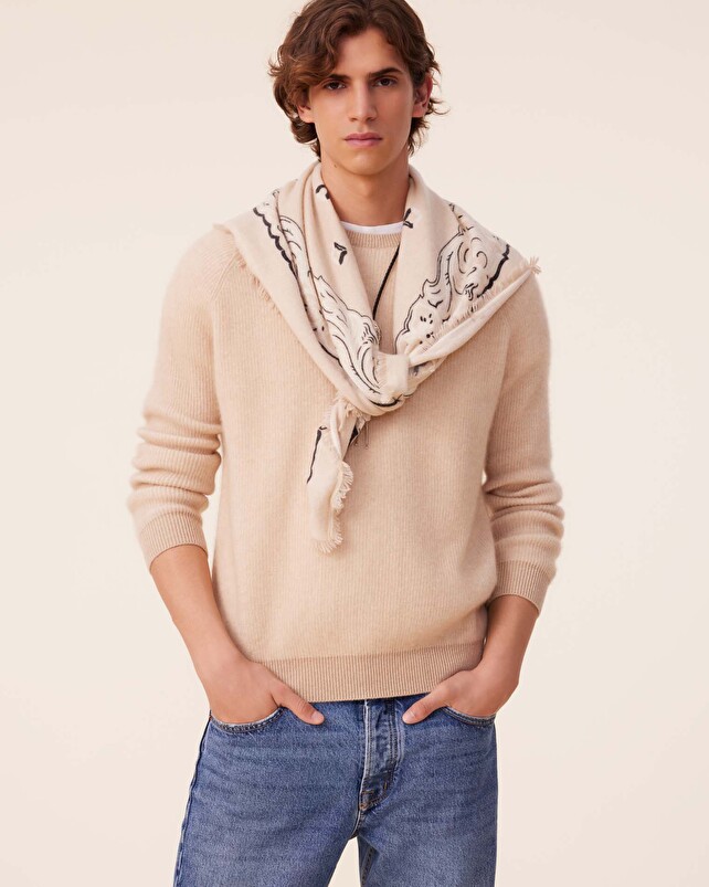 kujten Pull doron Pull Col Rond Cachemire Côtes Anglaises 2 fils