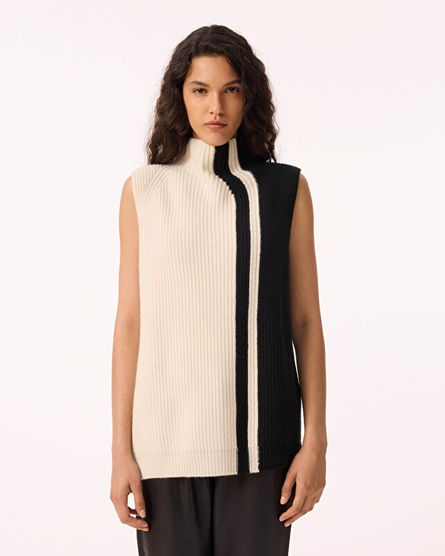 Kujten Pull Erika Stripe Pull Cachemire Femme Col Montant 4 Fils