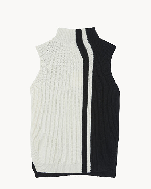 Kujten Pull Erika Stripe Pull Cachemire Femme Col Montant 4 Fils