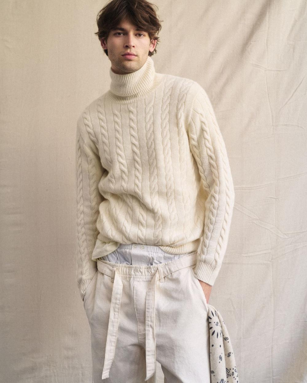 Kujten Pull Lino Pull Col Roulé Cachemire Torsadé 8 Fils