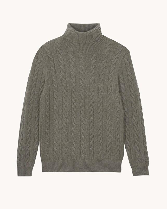 kujten Pull lino Pull Col Roulé Cachemire Torsadé 8 fils