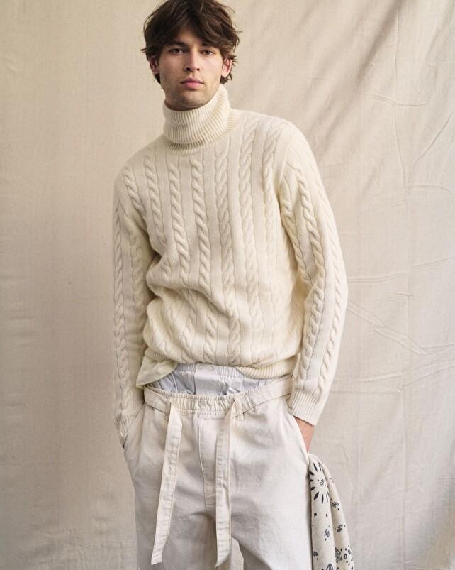 kujten Pull lino Pull Col Roulé Cachemire Torsadé 8 fils