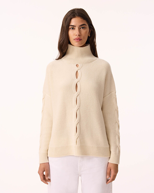 Kujten Pull Louane Pull Cachemire Femme Col Cheminée 4 Fils