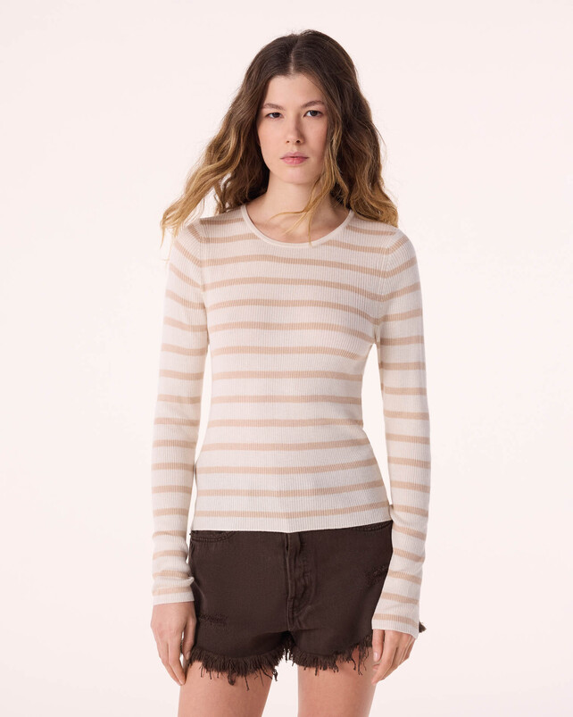 Kujten Pull Maori Marin Pull Marinière Col Rond Soie Et Cachemire