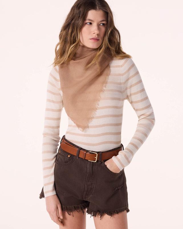 kujten Pull maori marin Pull Marinière Col Rond Soie et Cachemire