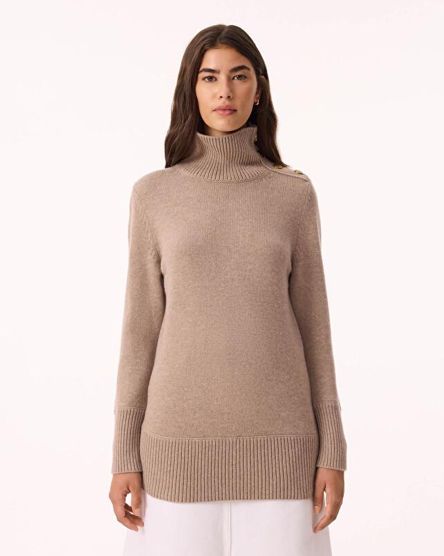 Kujten Pull Margot Uni Pull Cachemire Col Cheminée 4 Fils