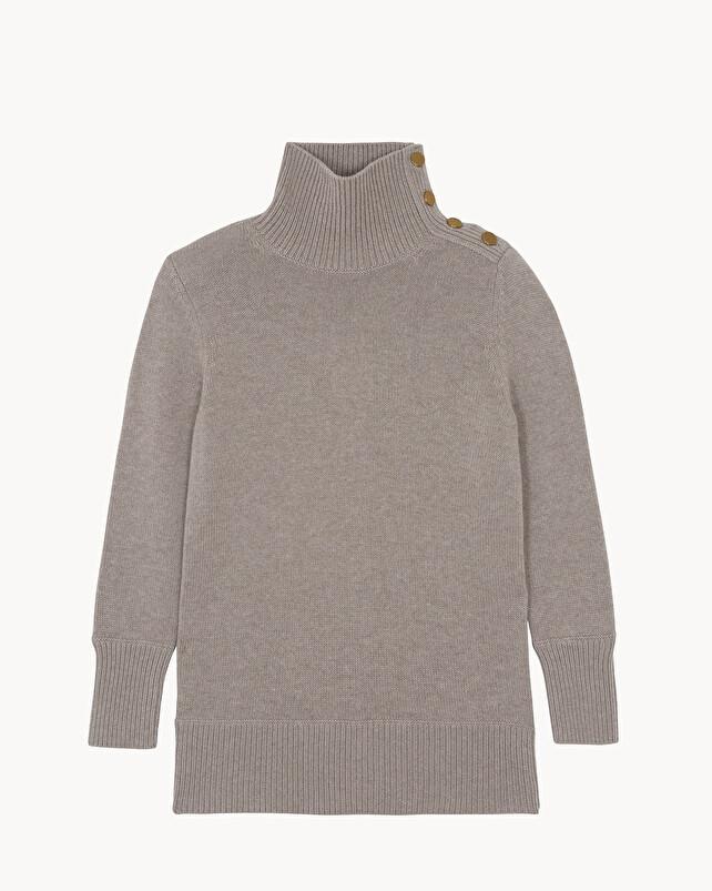 Kujten Pull Margot Uni Pull Cachemire Col Cheminée 4 Fils