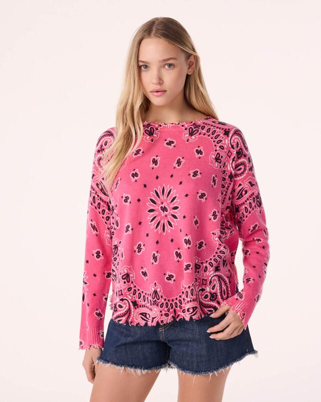 Kujten Pull Mela Bandana Bico Pull Cachemire Col Rond Imprimé 2 Fils