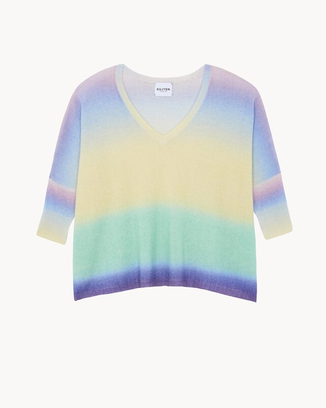 kujten Pull minie spray Pull Col V Oversize Cachemire Manches 3/4 2 fils