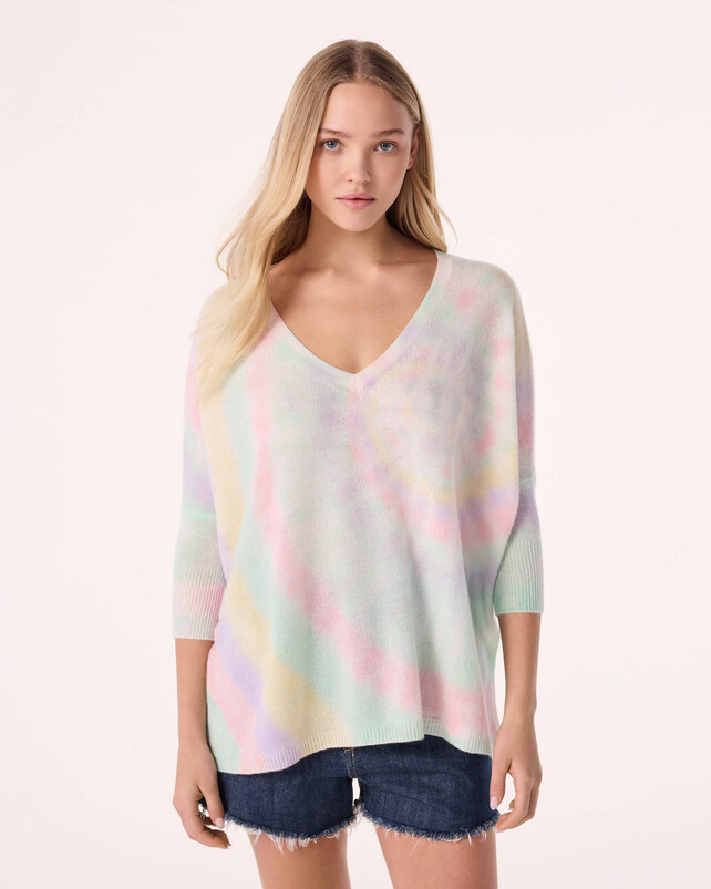 Kujten Pull Minie Sunny Pull Cachemire Col V Oversize Tie & Dye 2 Fils