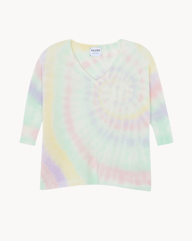 Kujten Pull Minie Sunny Pull Cachemire Col V Oversize Tie & Dye 2 Fils