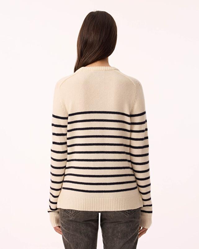 Kujten Pull Nanami Marin Pull Cachemire Femme Col Rond 4 Fils